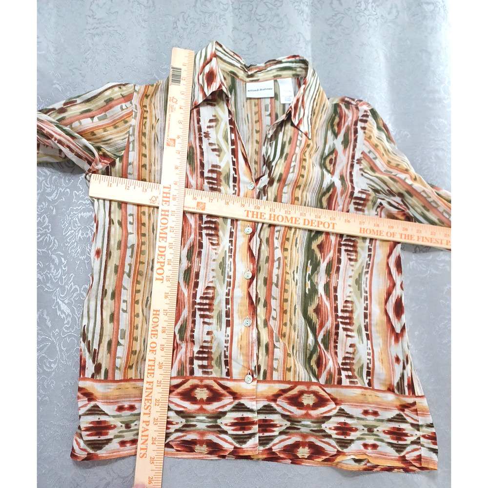 Alfred Dunner Womens Aztec Southwest Lightweight Blouse Sz 12 Roll Sleeve Cotton - Picture 10 of 12
